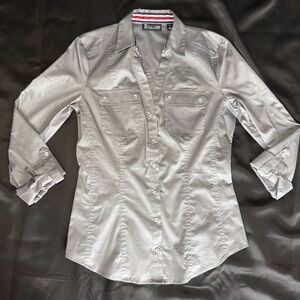 New York & Company Women’s Silver Button Down Shirt